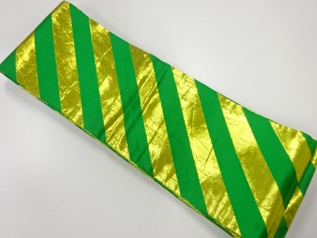 JAPANESE KIMONO / ANTIQUE HANHABA OBI FOR DANCE / WOVEN DIAGONAL STRIPE